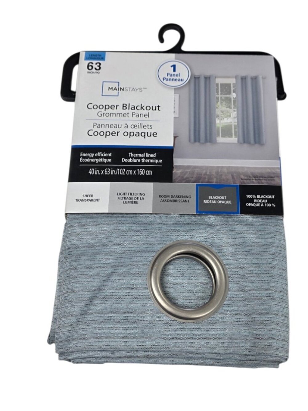 Mainstays 63" Blackout Curtain, 1 Panel, Window Covering, Decor, Blue Blend